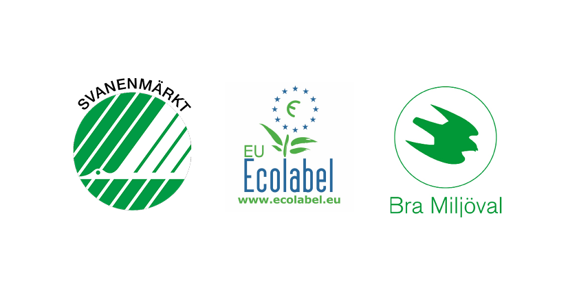 Miljömärkerna Svanenmärkt, Ecolabel och Bra Miljöval
